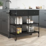 vidaXL Cărucior de bucătărie, negru, 105x42x95 cm, lemn prelucrat vidaXL Cărucior de bucătărie, negru, 105x42x95 cm, lemn prelucrat