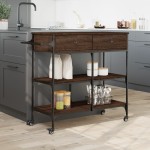 vidaXL Cărucior de bucătărie, stejar maro 105x42x95 cm lemn prelucrat vidaXL Cărucior de bucătărie, stejar maro 105x42x95 cm lemn prelucrat