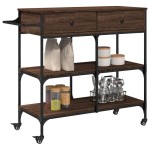 vidaXL Cărucior de bucătărie, stejar maro 105x42x95 cm lemn prelucrat vidaXL Cărucior de bucătărie, stejar maro 105x42x95 cm lemn prelucrat