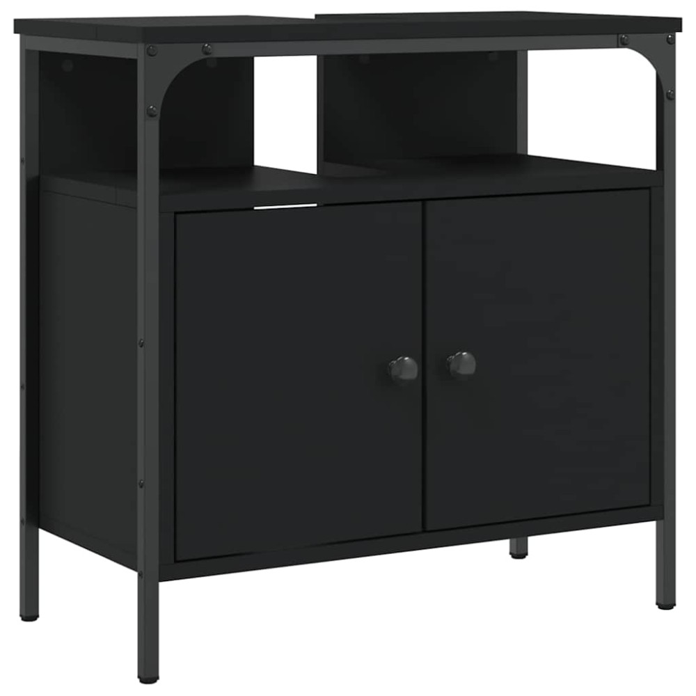 vidaXL Dulap pentru chiuvetă baie, negru, 60x30x60 cm, lemn prelucrat