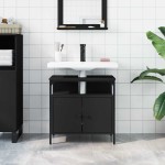vidaXL Dulap pentru chiuvetă baie, negru, 60x30x60 cm, lemn prelucrat vidaXL Dulap pentru chiuvetă baie, negru, 60x30x60 cm, lemn prelucrat