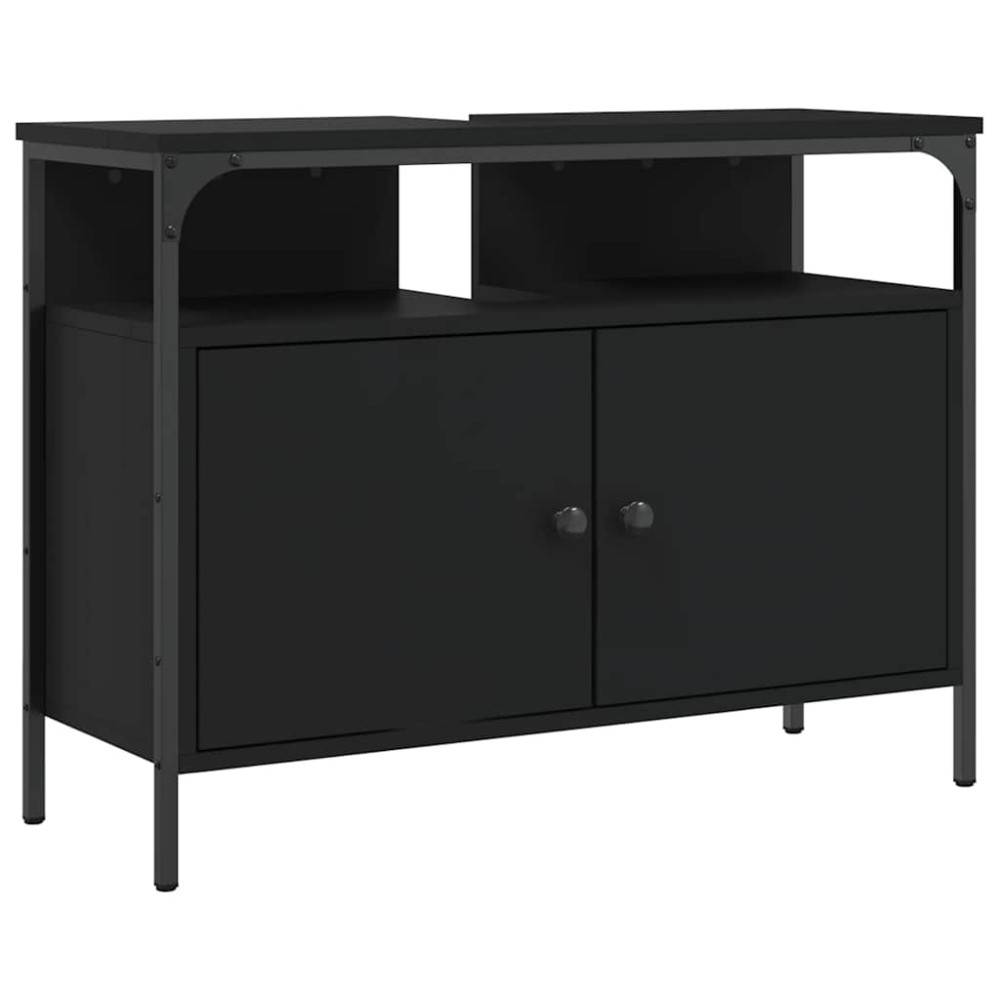 vidaXL Dulap pentru chiuvetă baie, negru, 80x30x60 cm, lemn prelucrat