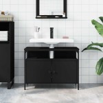 vidaXL Dulap pentru chiuvetă baie, negru, 80x30x60 cm, lemn prelucrat vidaXL Dulap pentru chiuvetă baie, negru, 80x30x60 cm, lemn prelucrat