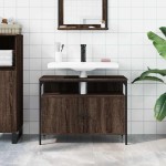 vidaXL Dulap chiuvetă de baie, stejar maro, 80x30x60 cm lemn prelucrat vidaXL Dulap chiuvetă de baie, stejar maro, 80x30x60 cm lemn prelucrat