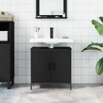 vidaXL Dulap pentru chiuvetă baie, negru, 60x30x60 cm, lemn prelucrat vidaXL Dulap pentru chiuvetă baie, negru, 60x30x60 cm, lemn prelucrat