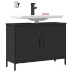 vidaXL Dulap pentru chiuvetă baie, negru, 80x30x60 cm, lemn prelucrat vidaXL Dulap pentru chiuvetă baie, negru, 80x30x60 cm, lemn prelucrat