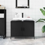 vidaXL Dulap pentru chiuvetă baie, negru, 80x30x60 cm, lemn prelucrat vidaXL Dulap pentru chiuvetă baie, negru, 80x30x60 cm, lemn prelucrat