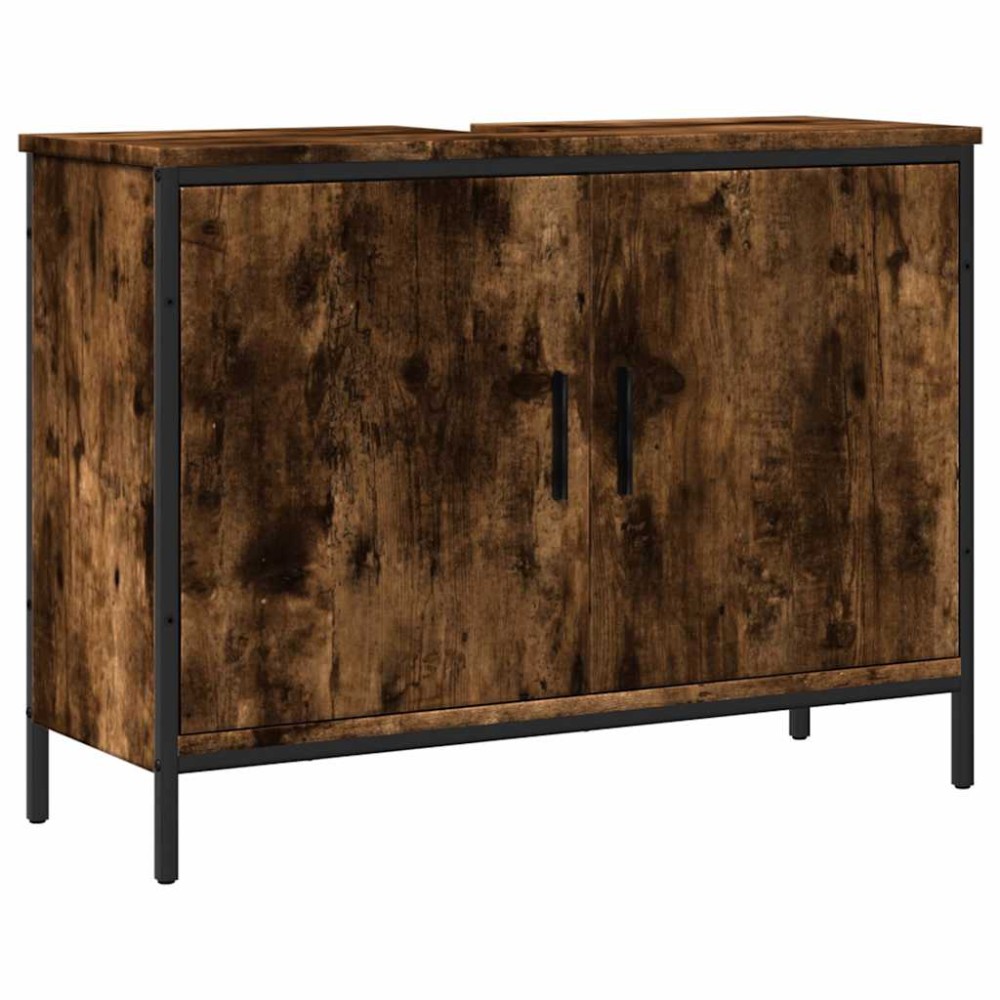 vidaXL Dulap chiuvetă baie, stejar fumuriu, 80x30x60 cm lemn prelucrat