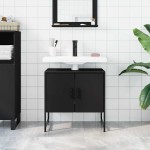 vidaXL Dulap pentru chiuvetă baie, negru, 60x33x60 cm, lemn prelucrat vidaXL Dulap pentru chiuvetă baie, negru, 60x33x60 cm, lemn prelucrat