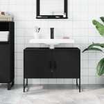vidaXL Dulap chiuveta de baie, negru, 80x33x60 cm, lemn compozit vidaXL Dulap chiuveta de baie, negru, 80x33x60 cm, lemn compozit