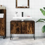 vidaXL Dulap chiuveta de baie stejar fumuriu 80x33x60 cm lemn compozit vidaXL Dulap chiuveta de baie stejar fumuriu 80x33x60 cm lemn compozit