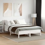 vidaXL Cadru de pat fără saltea, alb, 140x190 cm, lemn masiv de pin