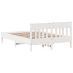 vidaXL Cadru de pat fără saltea, alb, 135x190 cm, lemn masiv de pin