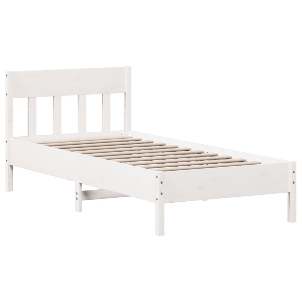 vidaXL Cadru de pat fără saltea, alb, 75x190 cm, lemn masiv de pin