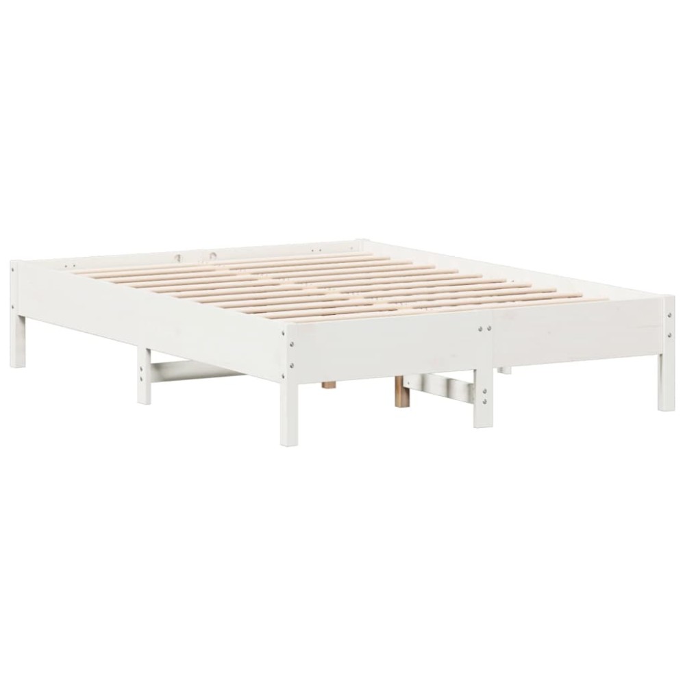 vidaXL Cadru de pat fără saltea, alb, 140x190 cm, lemn masiv de pin