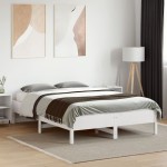 vidaXL Cadru de pat fără saltea, alb, 135x190 cm, lemn masiv de pin