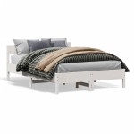 vidaXL Cadru de pat fără saltea, alb, 140x190 cm, lemn masiv de pin vidaXL Cadru de pat fără saltea, alb, 140x190 cm, lemn masiv de pin