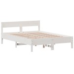 vidaXL Cadru de pat fără saltea, alb, 120x190 cm, lemn masiv pin