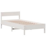 vidaXL Cadru de pat fără saltea, alb, 75x190 cm, lemn masiv de pin