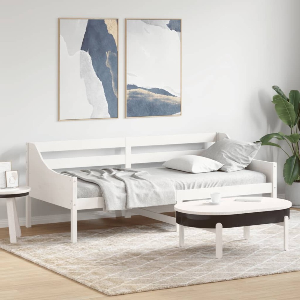 vidaXL Pat de zi fără saltea, alb, 80x200 cm, lemn masiv pin