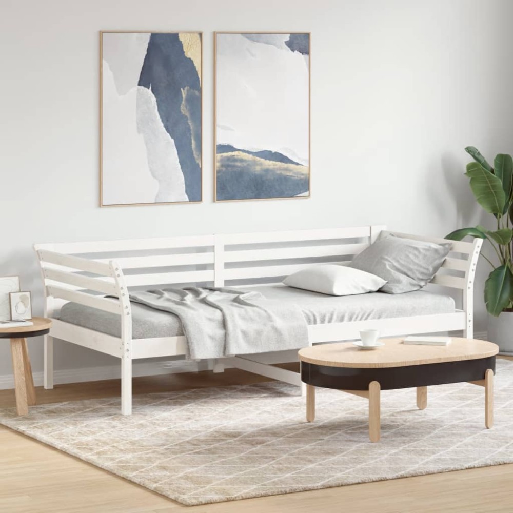 vidaXL Pat de zi fără saltea alb 100x200 cm lemn masiv de pin