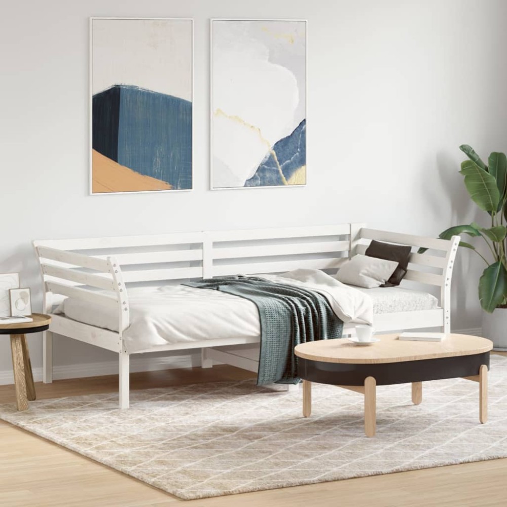 vidaXL Pat de zi fără saltea alb 75x190 cm lemn masiv de pin