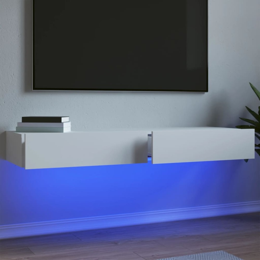vidaXL Dulapuri TV cu lumini LED, 2 buc., alb, 60x35x15,5 cm