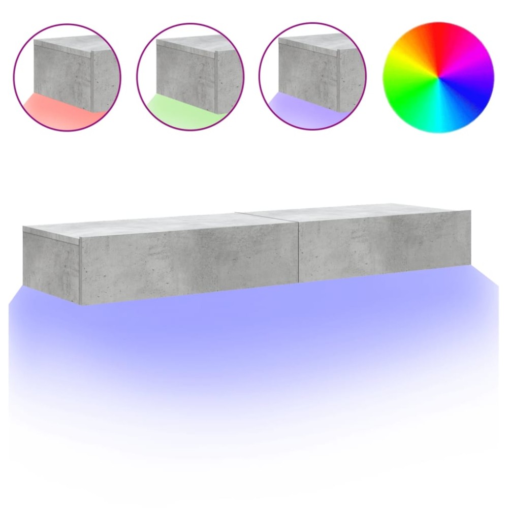 vidaXL Comode TV cu lumini LED, 2 buc., gri beton, 60x35x15,5 cm