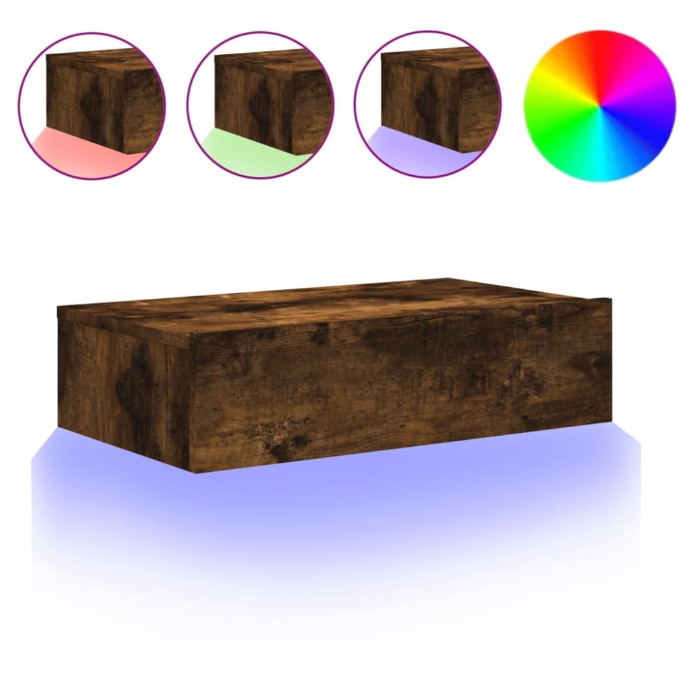 vidaXL Comodă TV cu lumini LED, stejar fumuriu, 60x35x15,5 cm