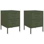 vidaXL Noptiere, 2 buc., verde olive, 36x39x50,5 cm, oțel vidaXL Noptiere, 2 buc., verde olive, 36x39x50,5 cm, oțel