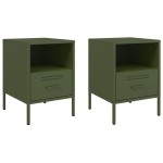 vidaXL Noptiere, 2 buc., verde olive, 36x39x50,5 cm, oțel vidaXL Noptiere, 2 buc., verde olive, 36x39x50,5 cm, oțel