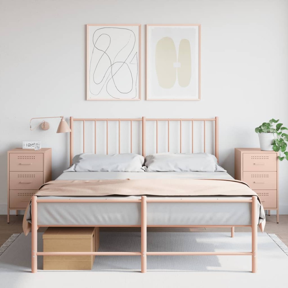 vidaXL Noptiere, 2 buc., roz, 36x39x68 cm, oțel