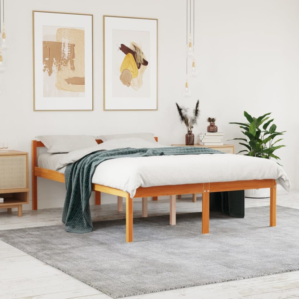vidaXL Pat pentru seniori, maro ceruit, 135x190 cm, lemn masiv de pin