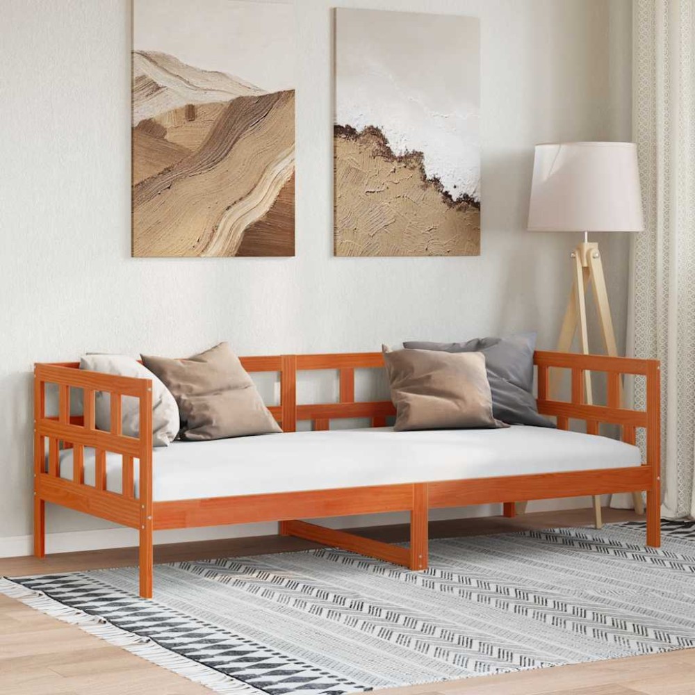 vidaXL Pat de zi fără saltea, maro ceruit, 90x200 cm, lemn masiv pin