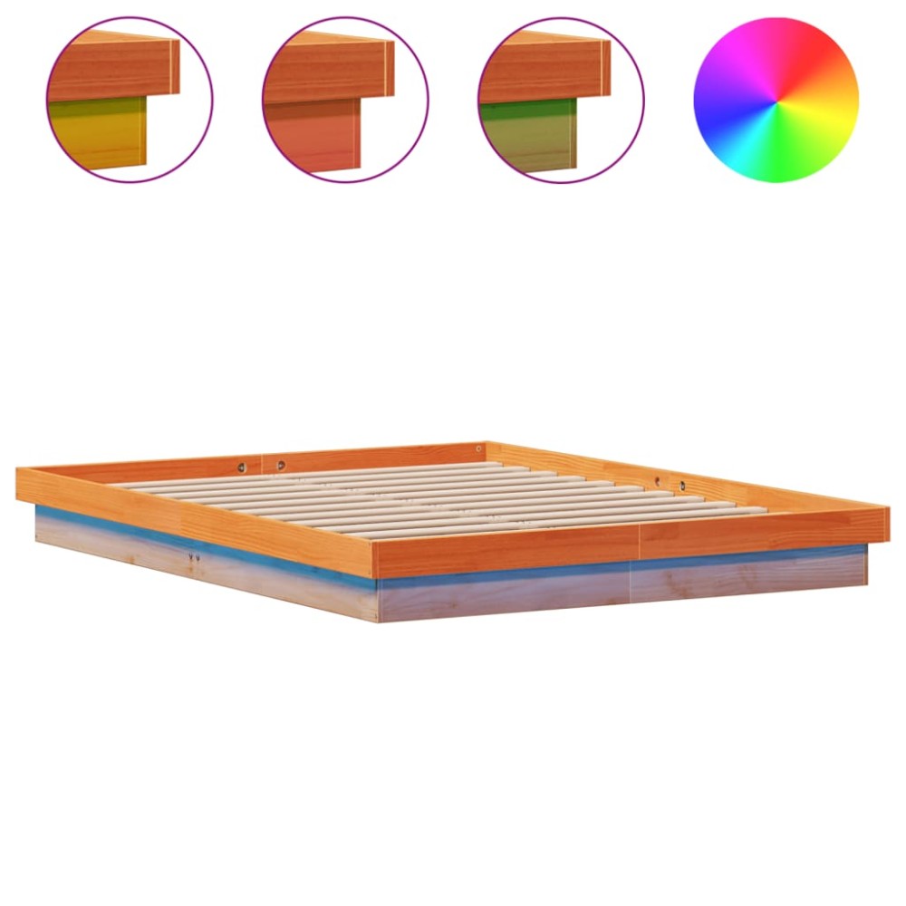 vidaXL Cadru de pat cu LED, maro ceruit, 150x200 cm, lemn masiv de pin
