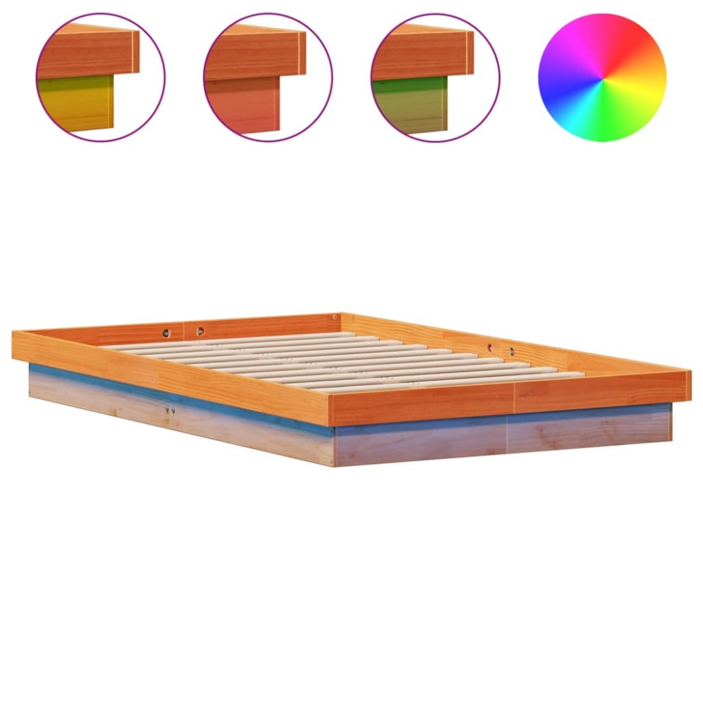 vidaXL Cadru de pat cu LED, maro ceruit, 120x190 cm, lemn masiv de pin