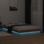 vidaXL Cadru de pat cu LED, maro ceruit, 120x190 cm, lemn masiv de pin vidaXL Cadru de pat cu LED, maro ceruit, 120x190 cm, lemn masiv de pin