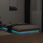 vidaXL Cadru de pat cu LED, maro ceruit, 135x190 cm, lemn masiv de pin vidaXL Cadru de pat cu LED, maro ceruit, 135x190 cm, lemn masiv de pin