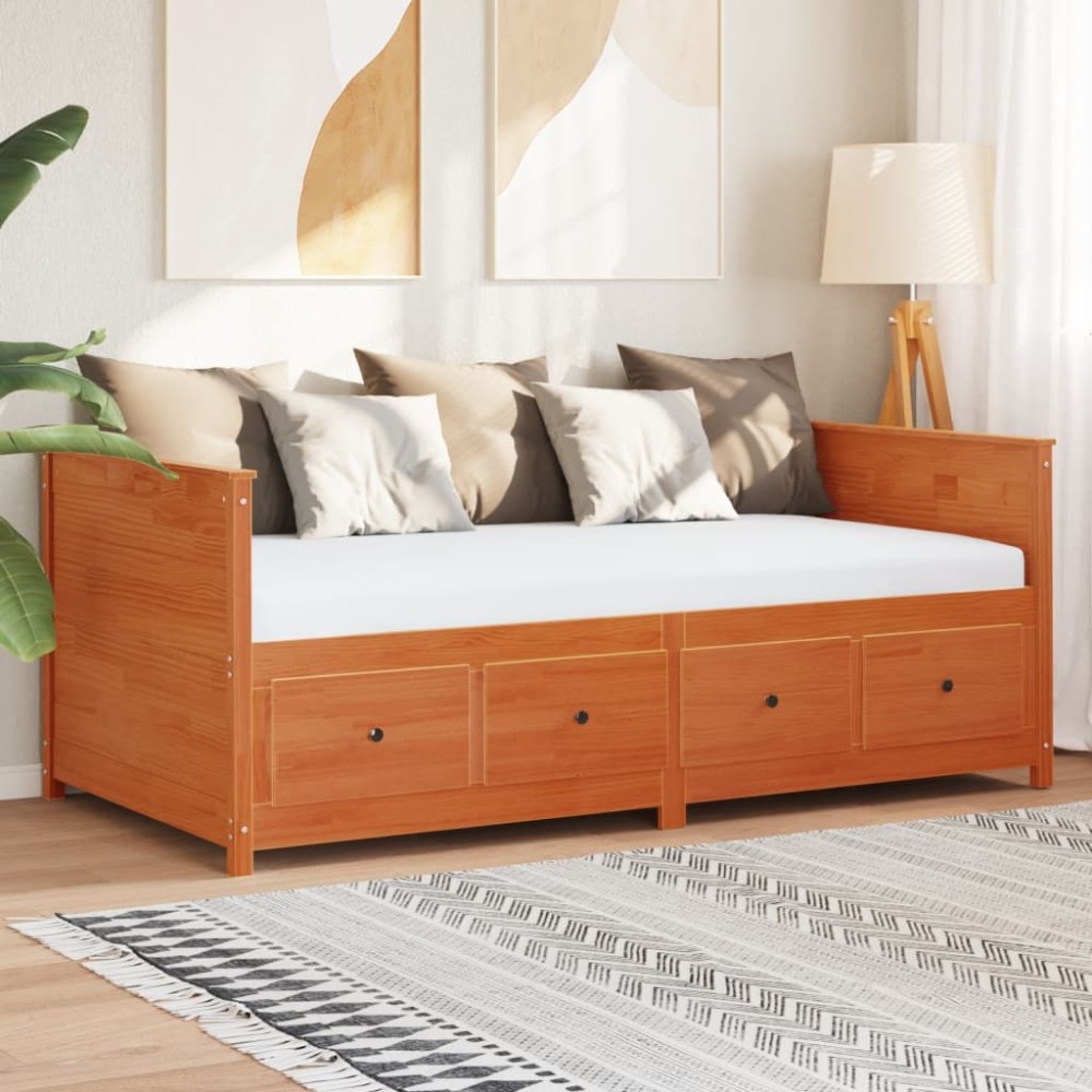 vidaXL Pat de zi fără saltea ceară maro 100x200 cm lemn masiv de pin