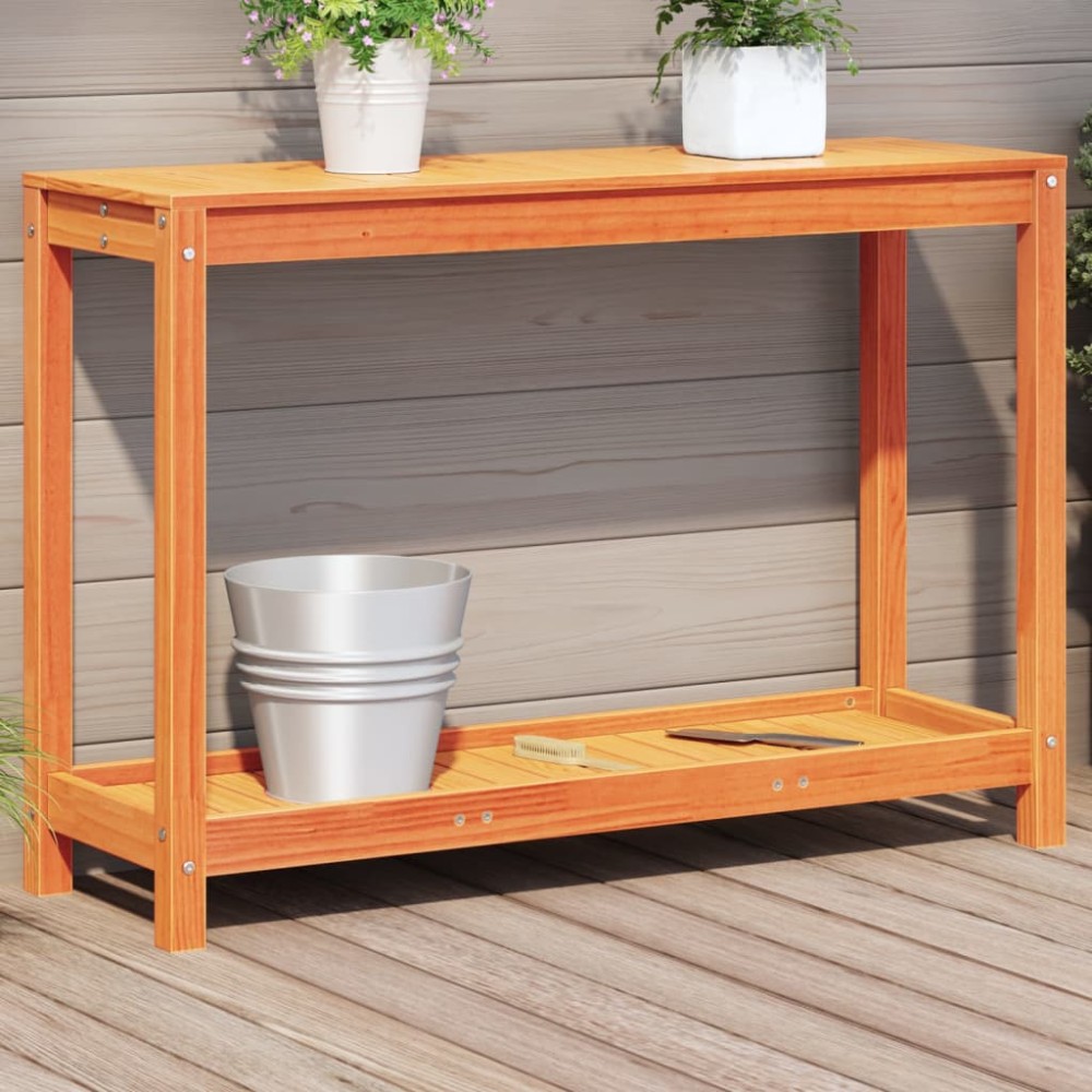 vidaXL Masă plantare cu raft maro ceruit 108x35x75 cm lemn masiv pin
