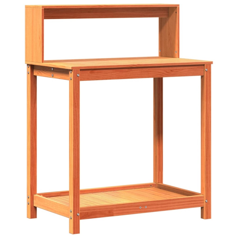 vidaXL Masă plantare cu rafturi maro 82,5x50x109,5 cm lemn masiv pin