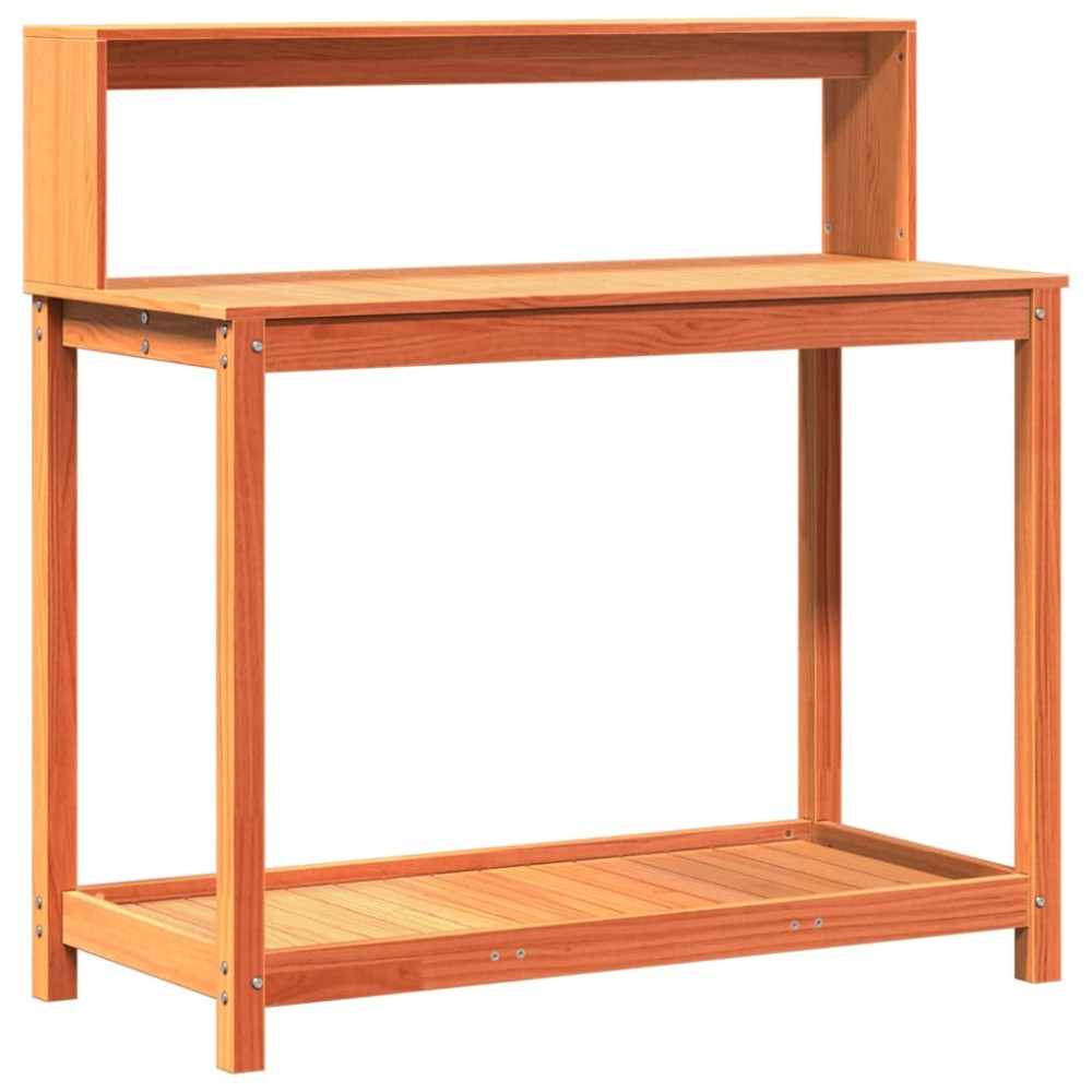 vidaXL Masă plantare cu rafturi, maro, 108x50x109,5 cm, lemn masiv pin