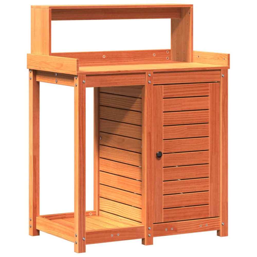 vidaXL Masă plantare cu rafturi maro 82,5x50x109,5 cm lemn masiv pin
