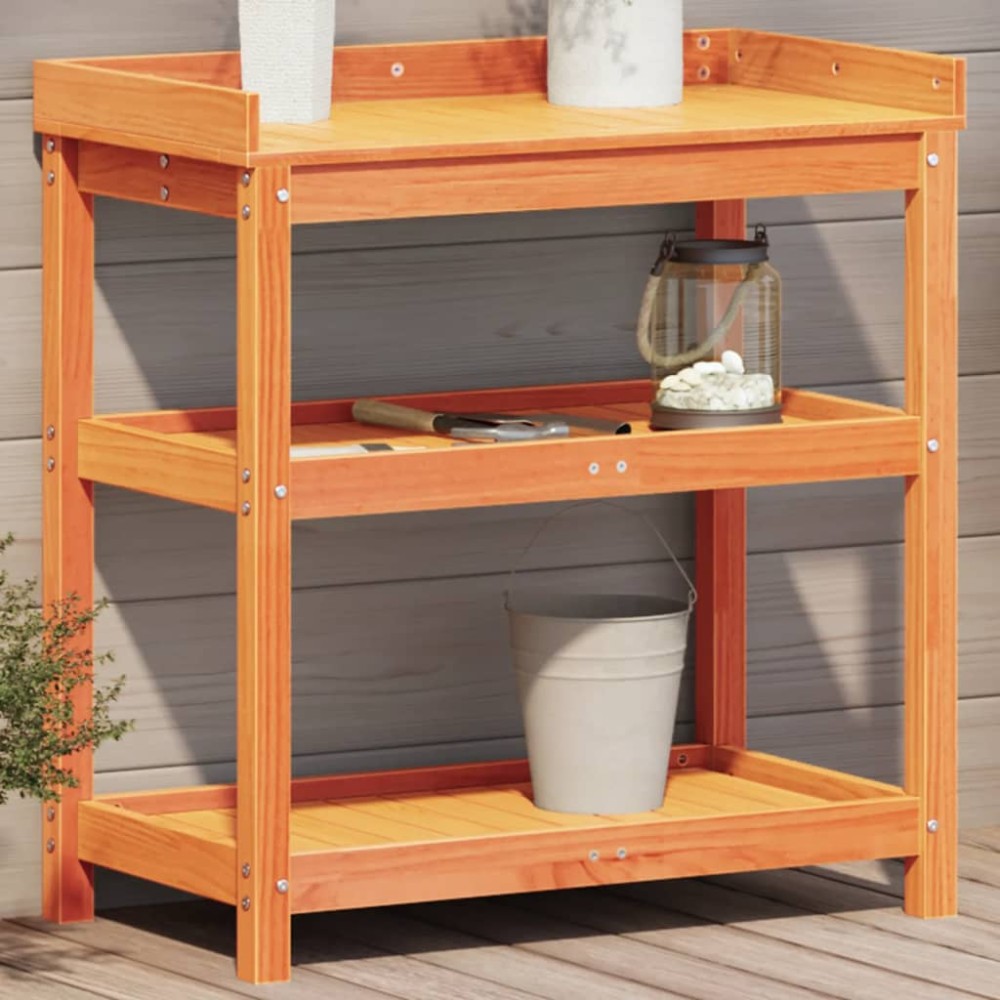 vidaXL Masă de plantare cu rafturi maro 82,5x45x86,5 cm lemn masiv pin