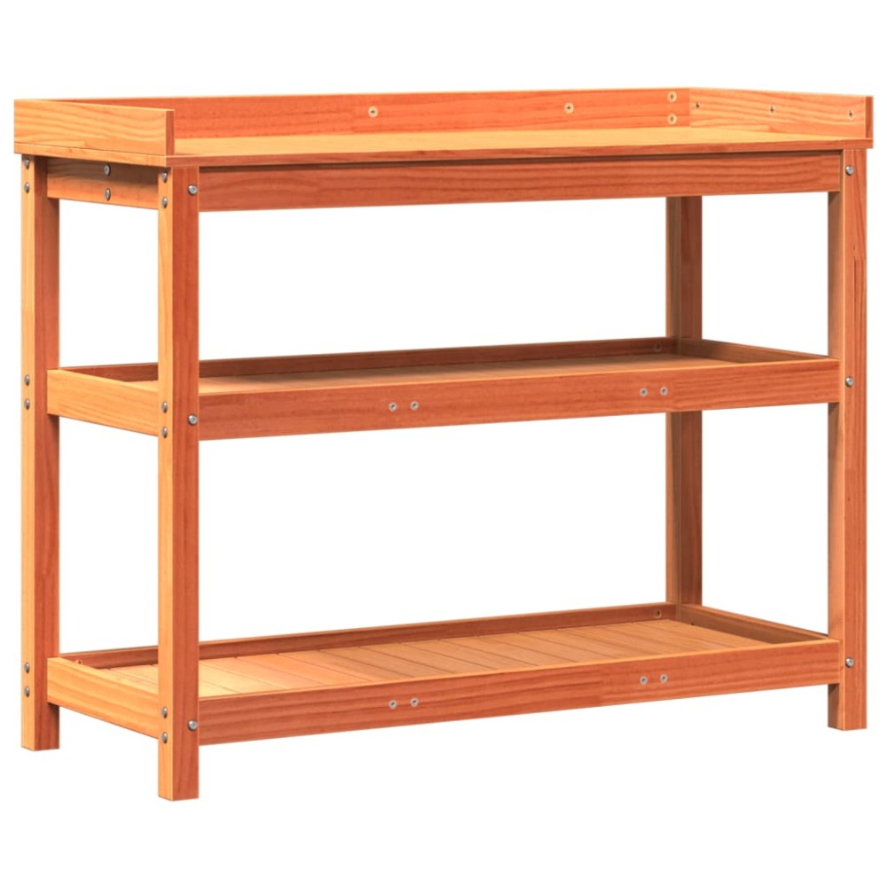 vidaXL Masă de plantare cu rafturi maro 108x45x86,5 cm lemn masiv pin