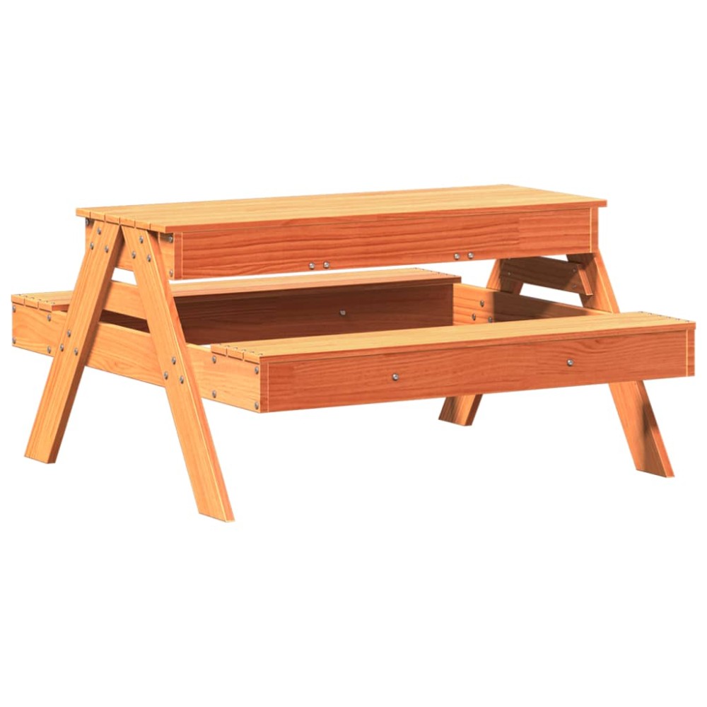 vidaXL Masă picnic cu groapă de nisip pentru copii maro lemn masiv pin