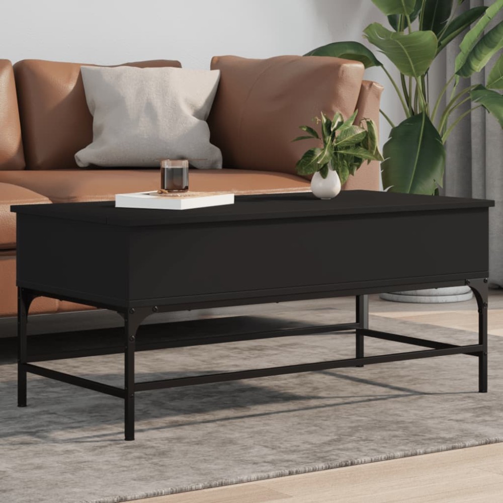 vidaXL Măsuță de cafea, negru, 100x50x45 cm, lemn prelucrat și metal