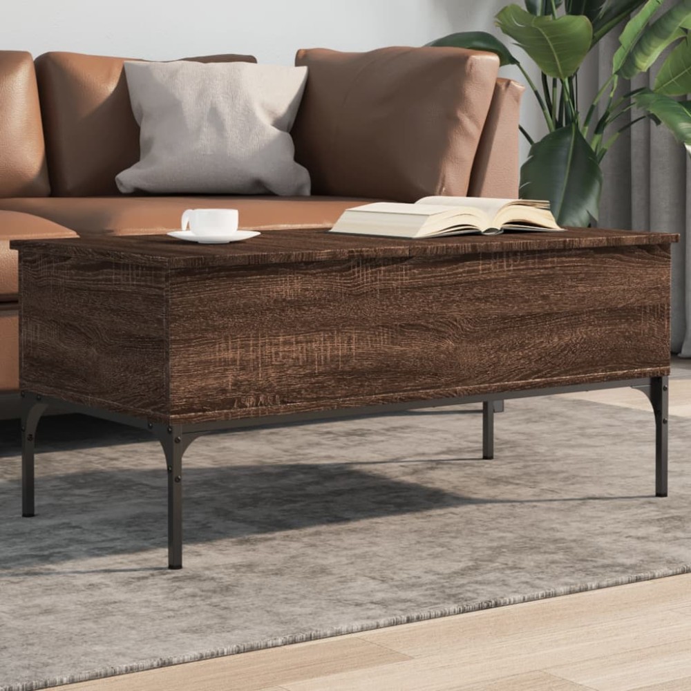vidaXL Măsuță cafea, stejar maro, 100x50x45 cm, lemn prelucrat/metal
