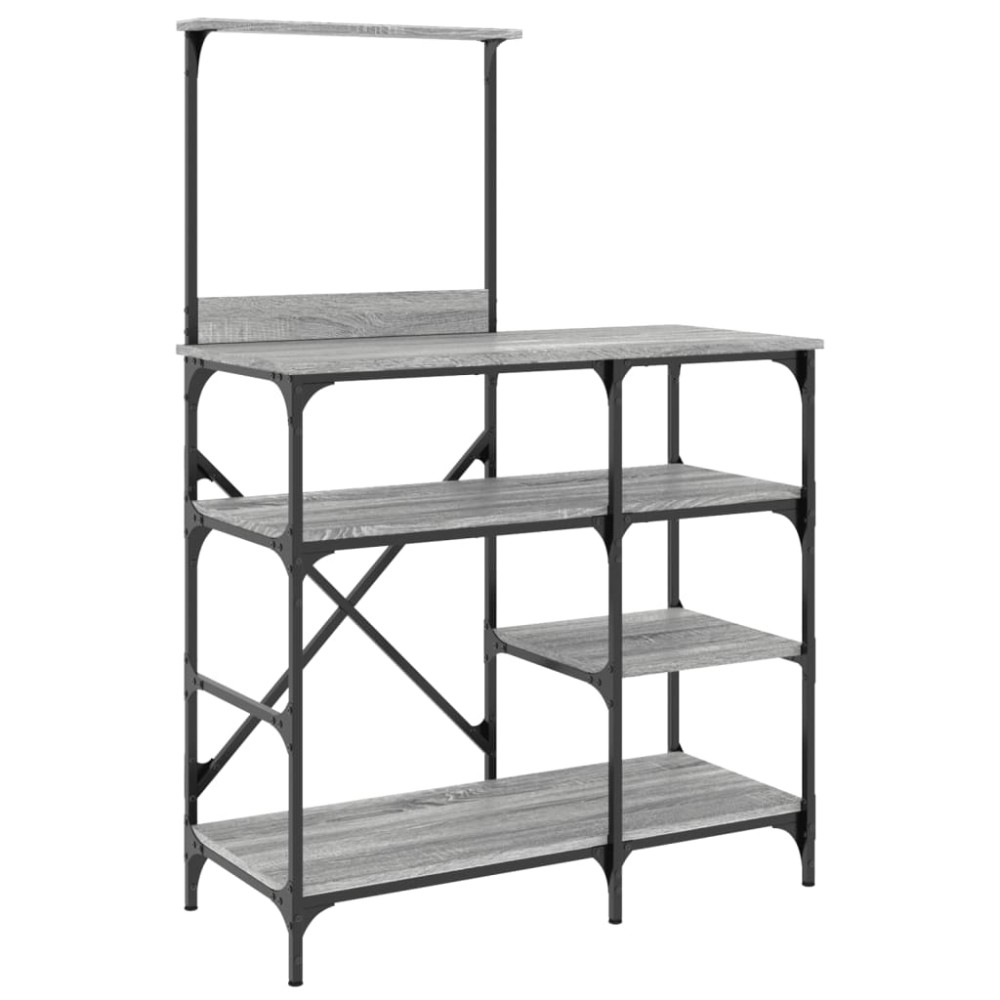vidaXL Raft brutărie, gri sonoma, 90x40x132 cm, lemn prelucrat/metal