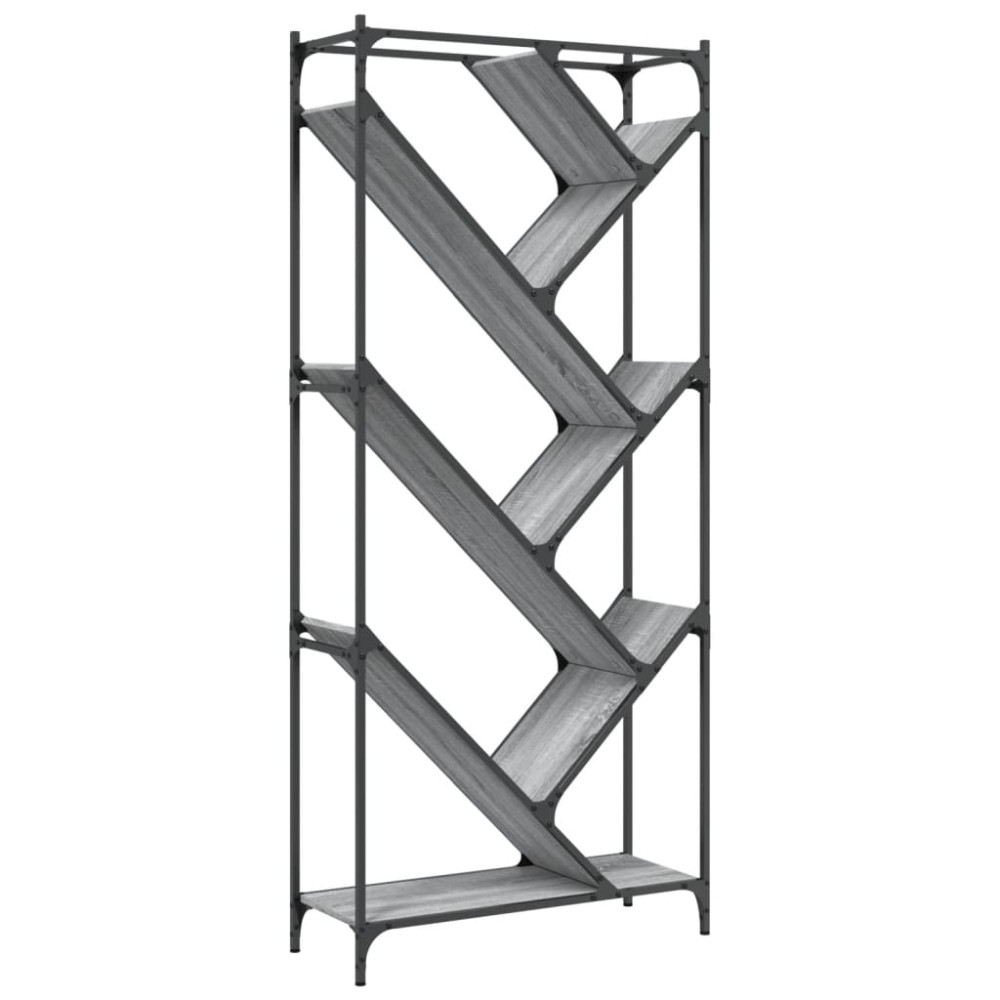 vidaXL Bibliotecă, gri sonoma, 79x30x180 cm, lemn prelucrat/metal